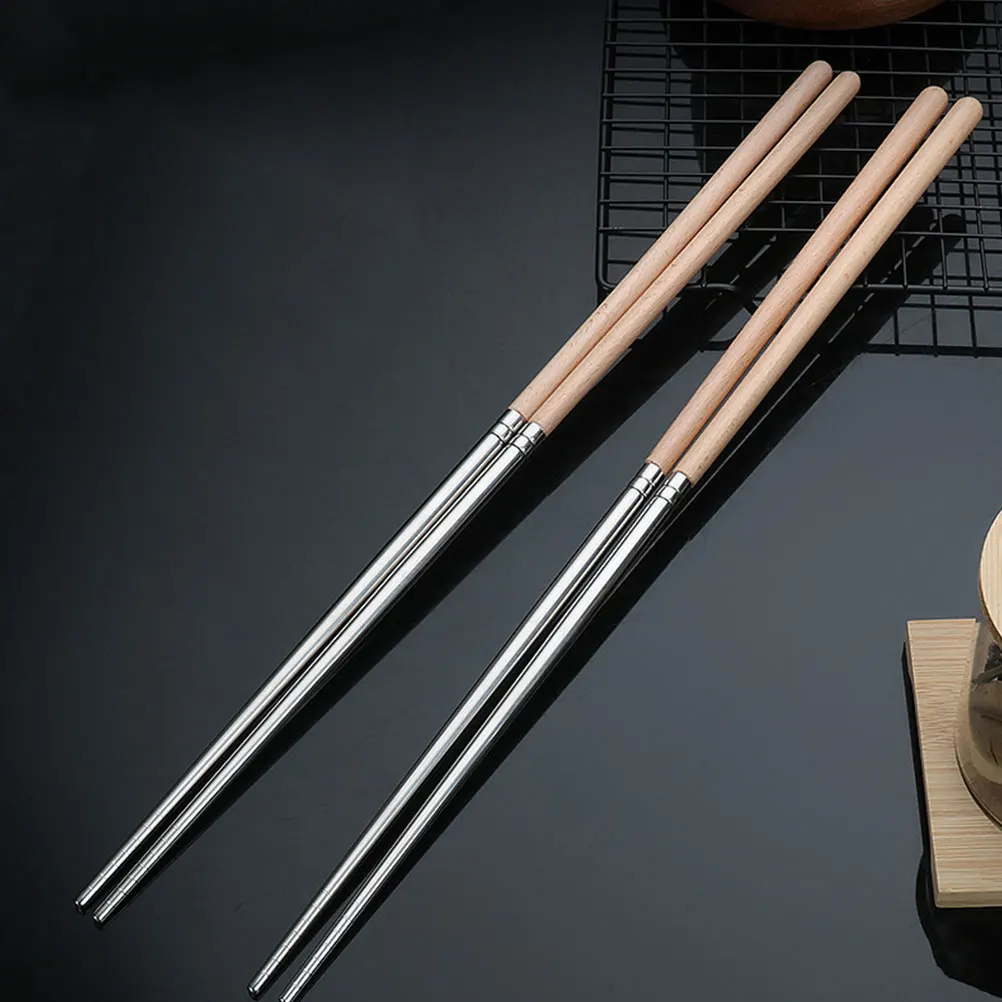 

Stainless Steel Long Chopsticks Reusable Hot Pot Cooking Fried Wood H Extra Lengthened Kitchen Storage Utensils