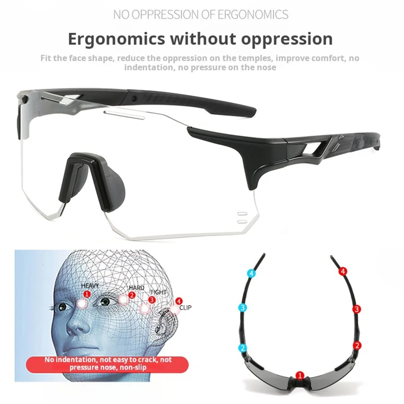 Windproof Cycling Sunglasses Men Women Photochromic Riding Sun Glasses Outdoor Change Color Sports Shades Discoloration Goggle