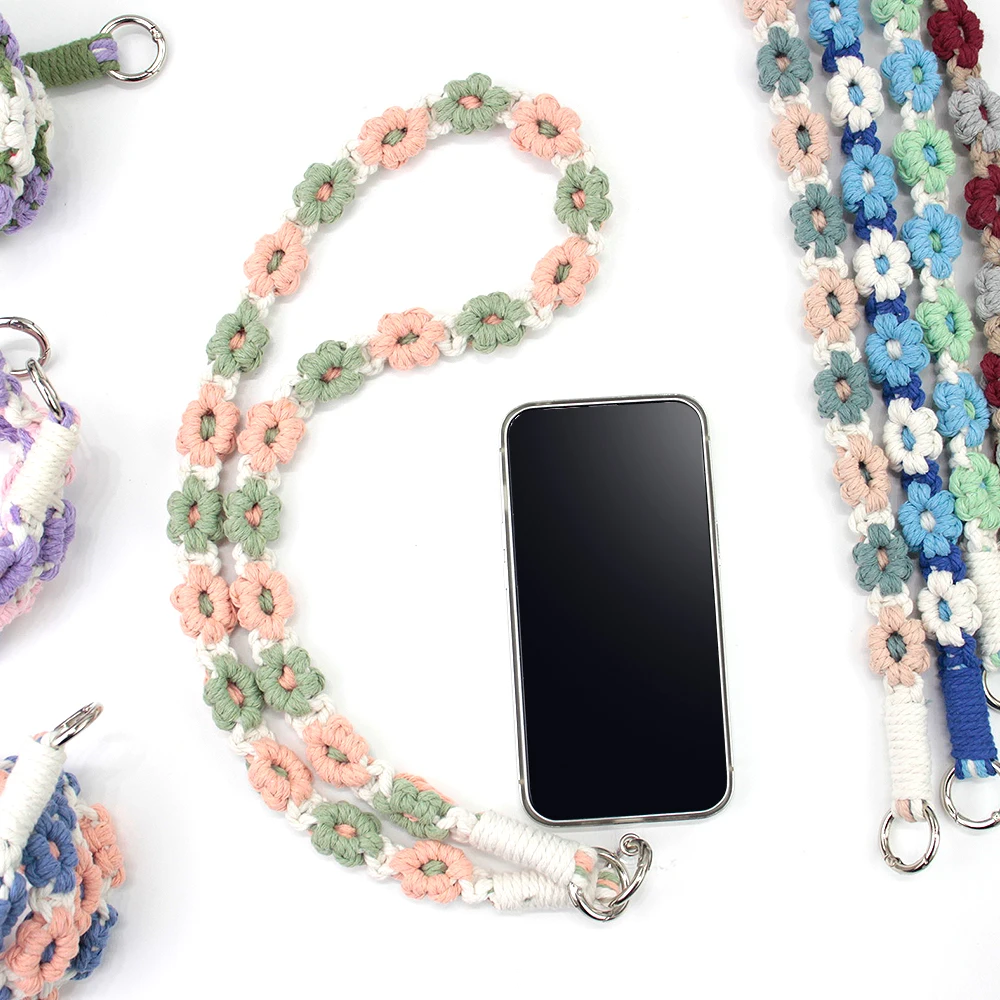 Nordic Pastoral Daisy Woven Phone Lanyard Macrame DIY Kit Polyester Handmade Keychain Accessory Personal Use & Holiday Gift view 2