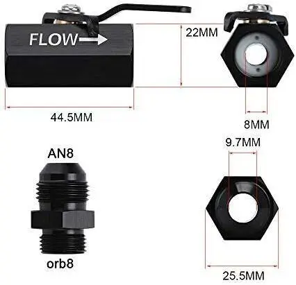 AN6 AN8 AN10 صمام إيقاف الوقود المضمن من الألومنيوم للتحكم في التدفق مع رافعة كابل أسود