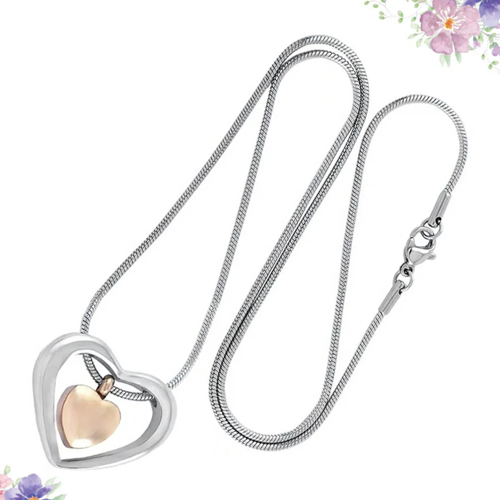 Double Heart Memorial Necklace Stainless Steel Urn Pendant for Ashes Keepsake Jewelry Souvenir Gift Loved One Pet Remembrance