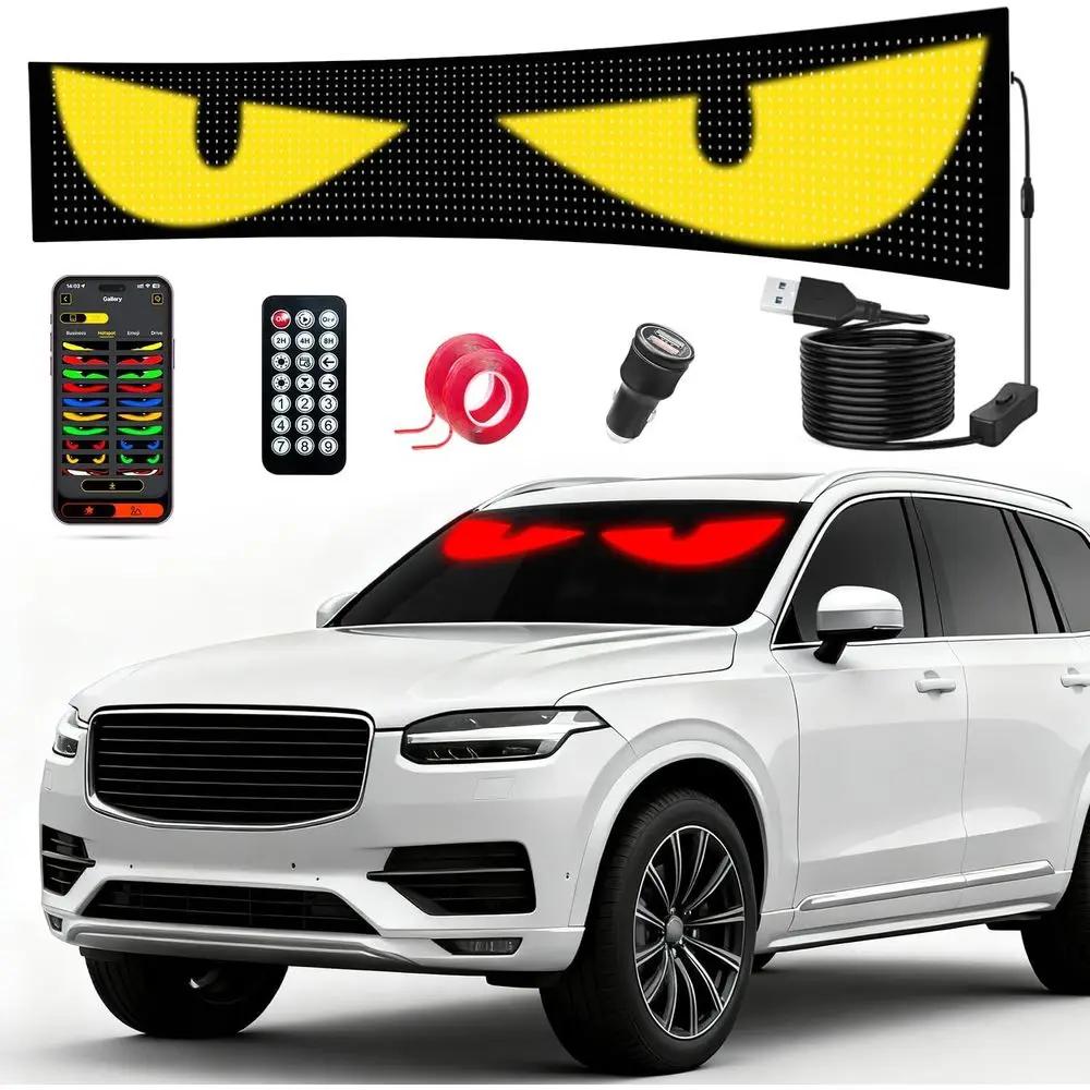 Grandi luci animate per parabrezza per SUV e camion, 35,4x7,5, schermo morbido flessibile, telecomando e controllo APP, confezione da 1