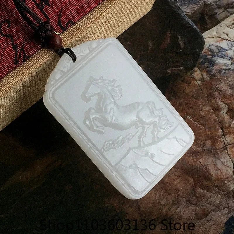 White Jade Horse To Success Pendant Zodiac Horse Jade Pendant Men's and Women's Models