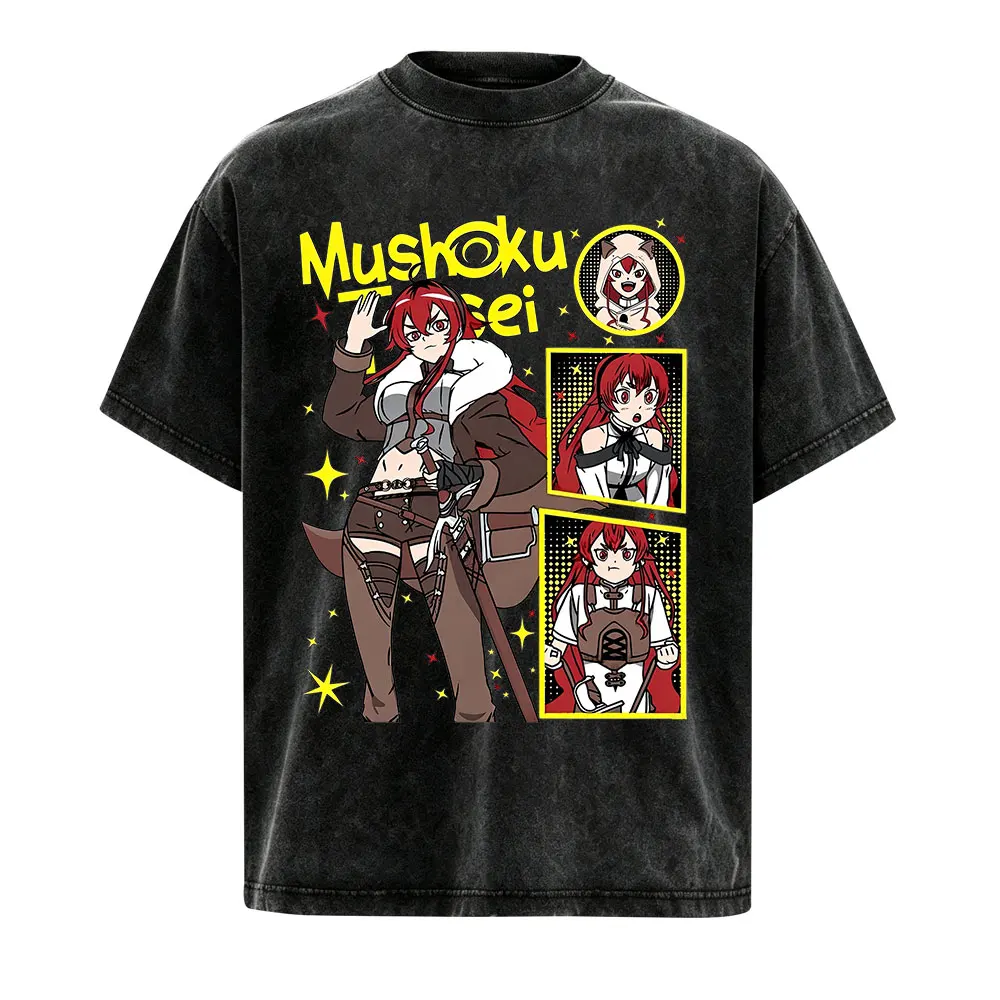 Mushoku Tensei Jobless Reincarnation T Shirt Vintage Washed Oversized Anime Eris Boreas Greyrat Fashion Short Sleeve T-shirt