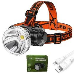 Super helle Taschenlampe Licht USB wiederauf ladbare Scheinwerfer wasserdicht Outdoor Camping Angeln Kopf 3 Beleuchtungs modus LED Scheinwerfer