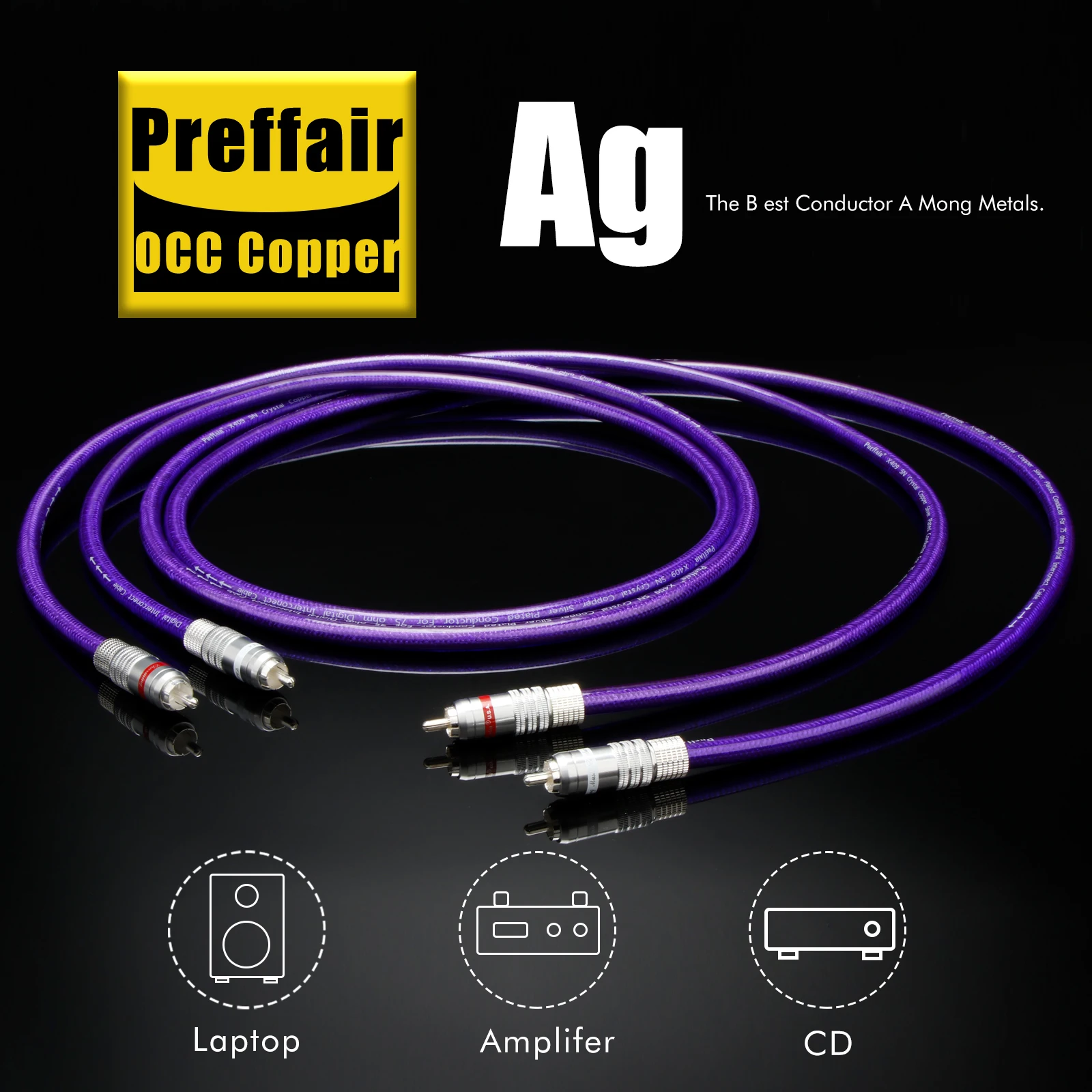 Preffair X409 RCA Audio Interconnect Cable with Gold Plated RCA Plug for DVD/CD Player/Decorder/AMP,1 Pair