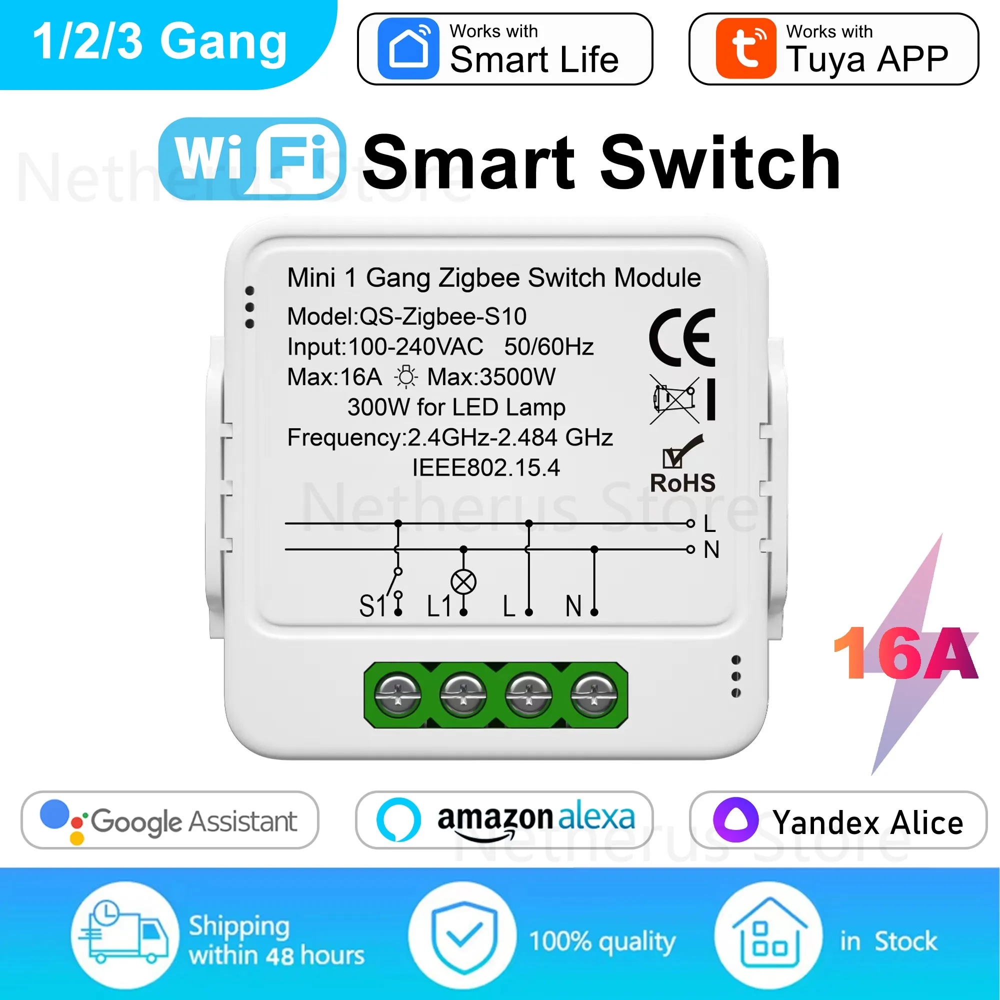 Tuya WiFi Smart Switch Module 1/2/3 Gang Mini Relay Smart Home DIY Module Compatible with Smart Life Alexa Google Assistant