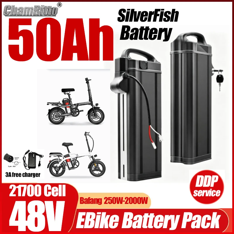 

Аккумулятор SilverFish для электровелосипеда 48В 30/40/50Ач, Bafang 750Вт, литиевая батарея для складных велосипедов Fiido T1/L2/Q2