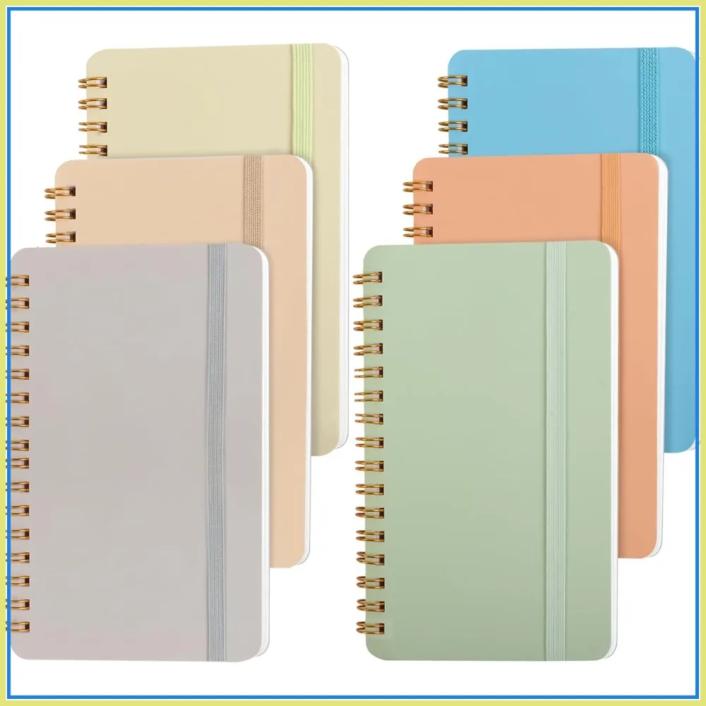 6-Pack Small Spiral Notebooks 4x6, Colorful Journals with Strap for Note-Taking, Women's Cute Work Notebooks