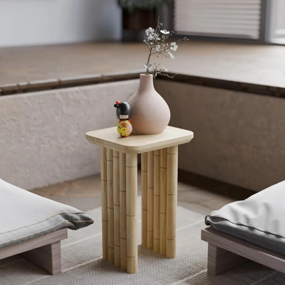 

Bambos End Table | Sold Mango Wood Bedside Table, Natural Finish Side Table for Living Room, Bedroom, Entryway | Handcrafted Nig
