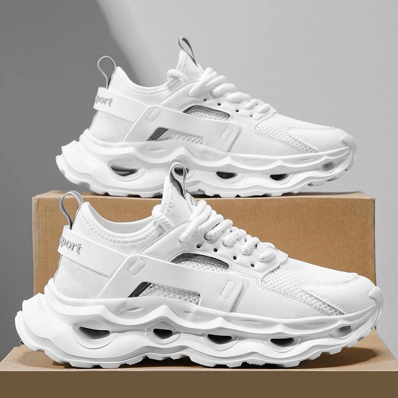 

White Dad Shoes Men's All-Season Running Breathable Thick-Soled Mesh Thin Men's Shoes 2025 New Casual Sports Shoes