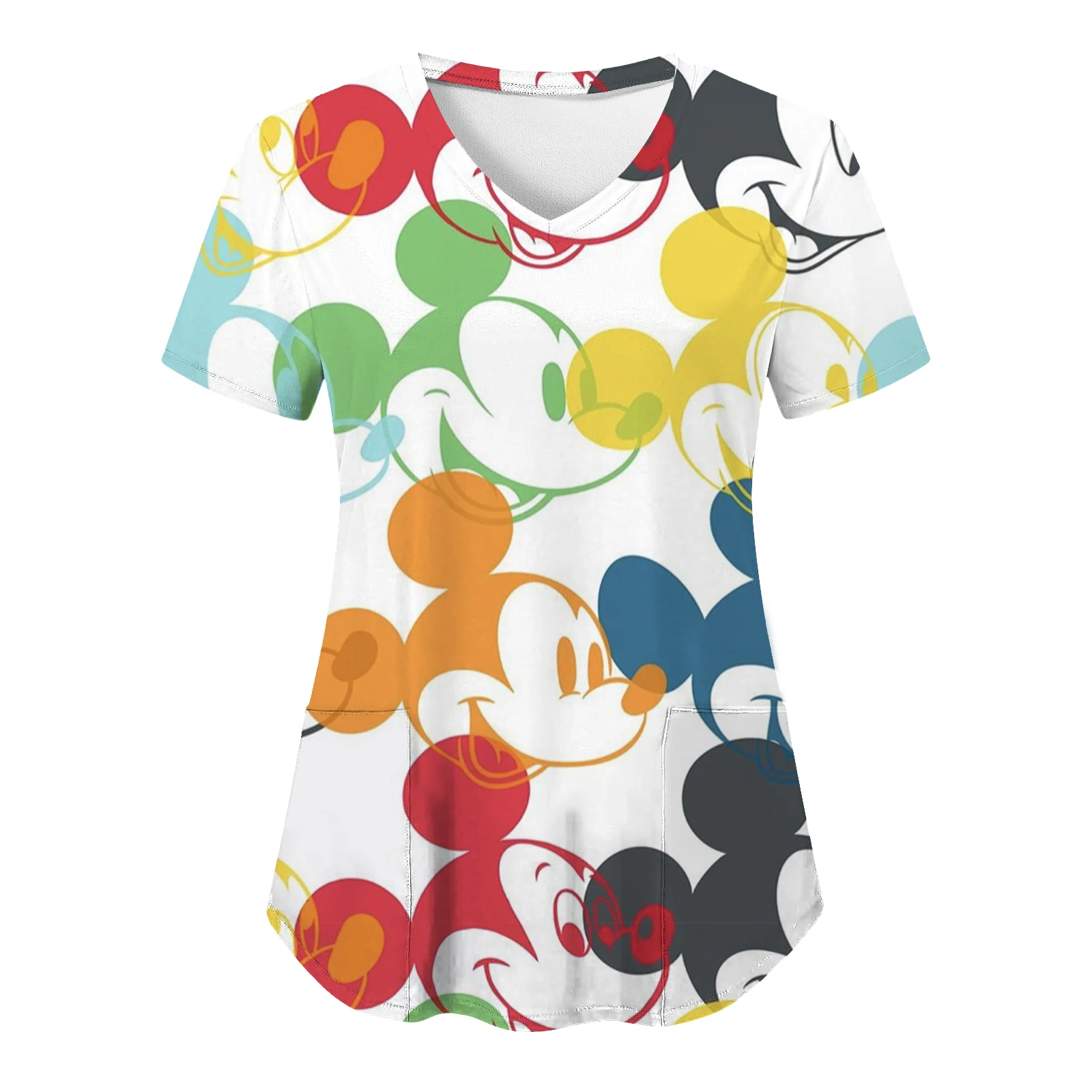 T-shirt à poche Minnie Mouse pour femme, uniforme d'infirmière, col en V, t-shirts Disney, haut d'hôpital, vêtements d'été, 2024