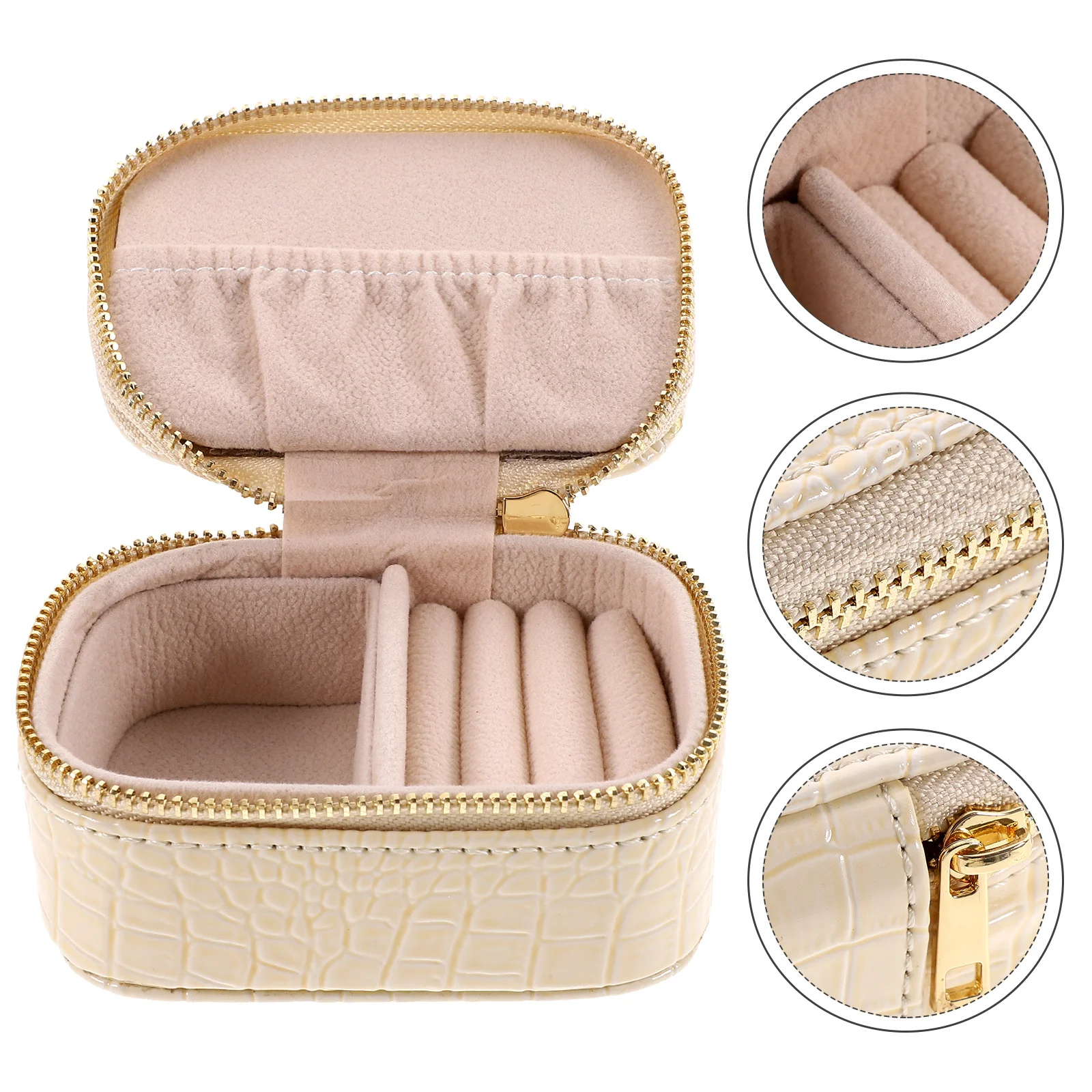 Kompakte Reise-Schmuckschatulle, PU-Material, Reißverschluss-Design, kleiner tragbarer Schmuck-Organizer, Aufbewahrungskoffer für Frauen und Mädchen