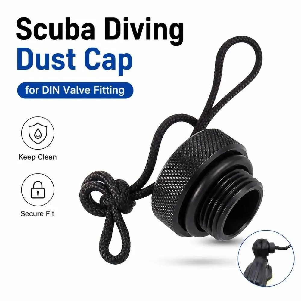 1Pcs ABS Plastic Scuba Diving Dust Cap Black 25x23mm DIN Tank Valve Dust Cap Male Threaded Plug Swivel Lanyard