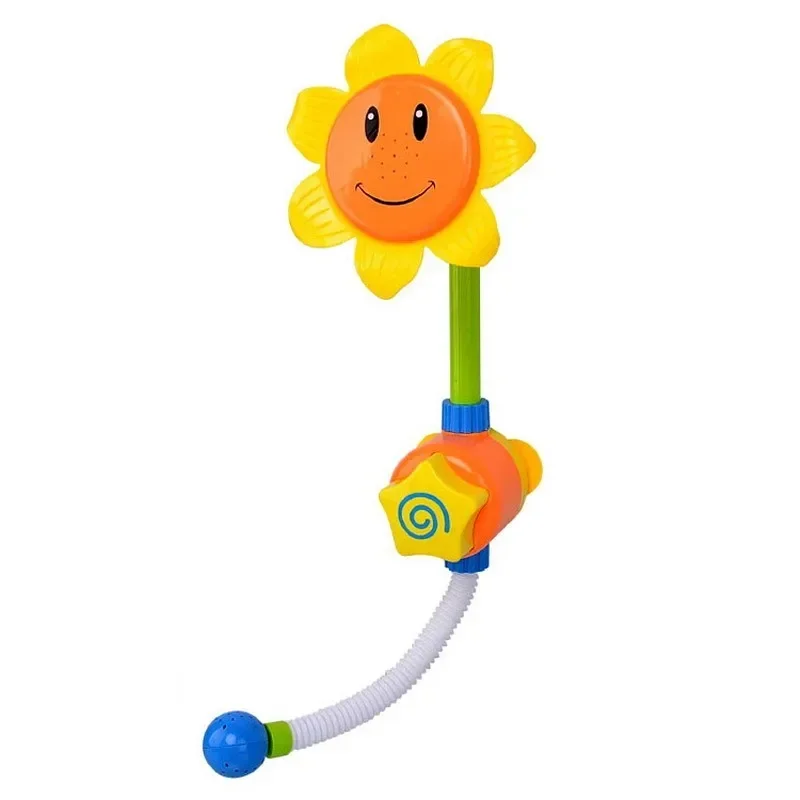 

[Funny] Bath Sunflower Water spray Faucet Infant Shower Water Summer Beach Toys Smiling face playing water paddle tap baby toy