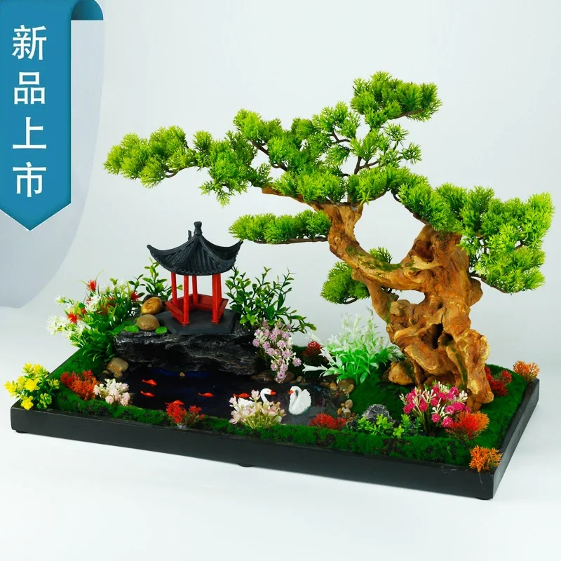 Artificial Flower Welcome Pine Decoration New Chinese Style Hallway Bonsai Zen Living Room Office Hotel Green Plant Decoration