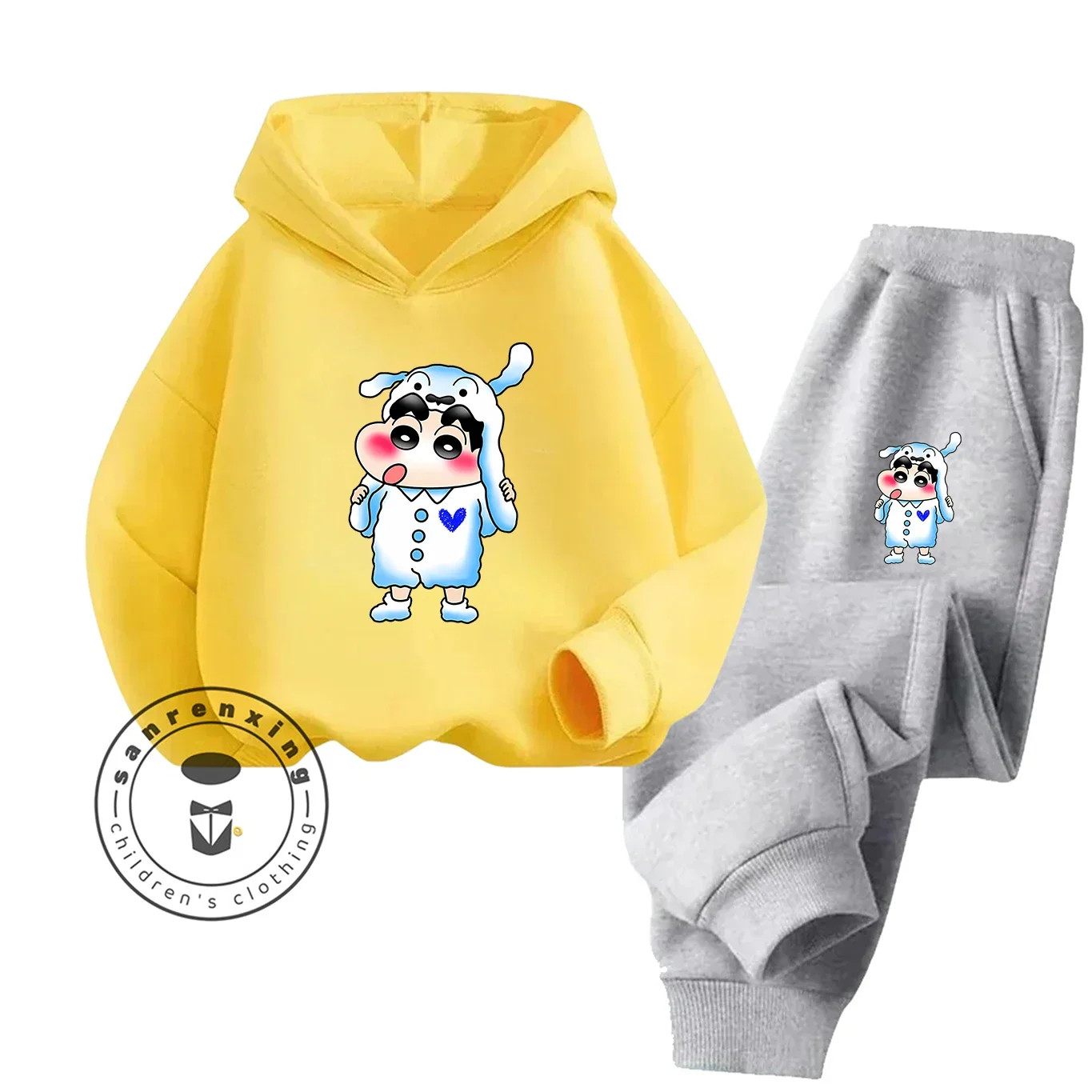2025 Venta caliente 2D Crayon Shin Chan conjunto con capucha estampada de dibujos animados moda para niños adolescentes niños niñas Casual con juego
