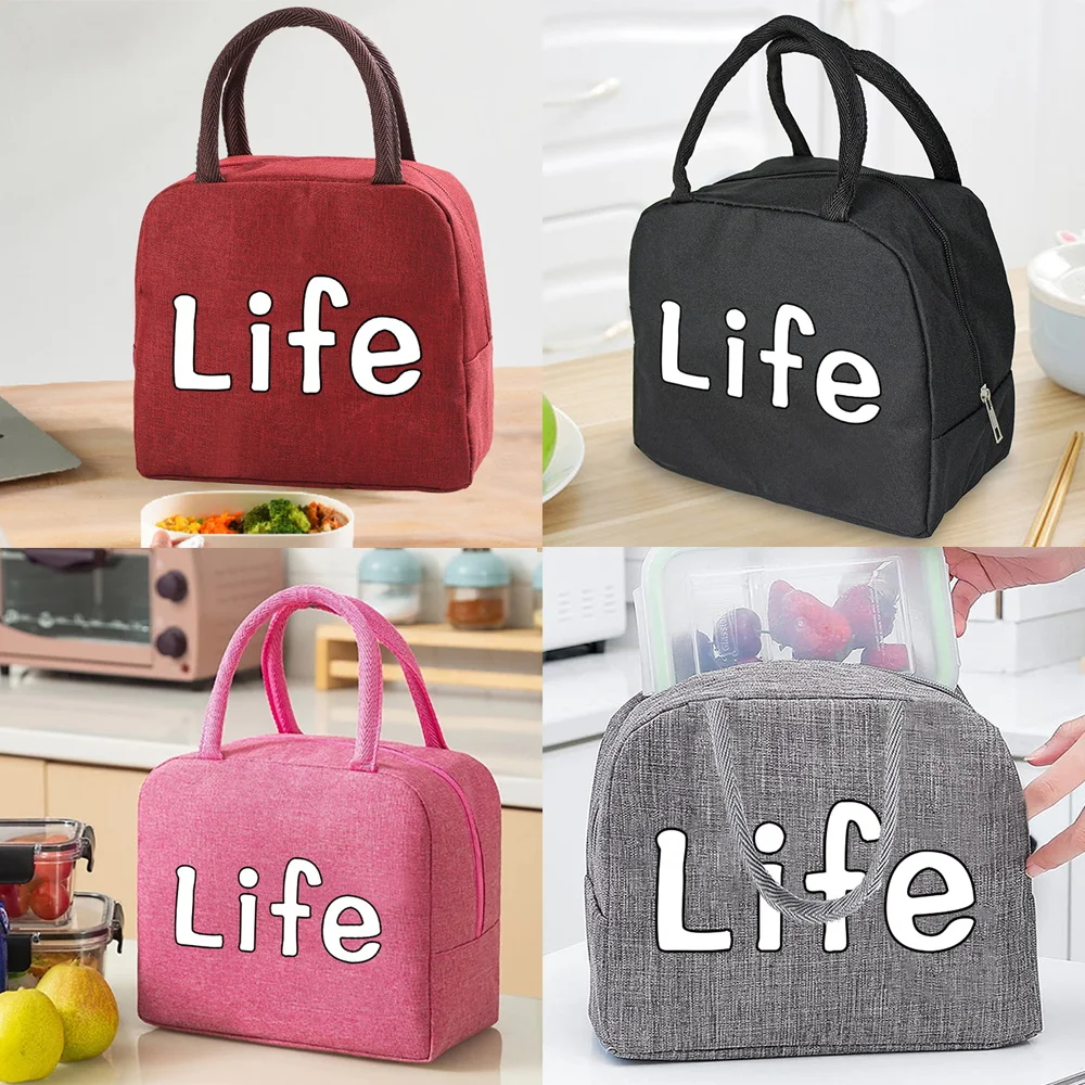 

Insulated Lunch Bag Handbags Box for Women Kids Portable Thermal Picnic Bags Life English Printing Cooler Organizern for Work