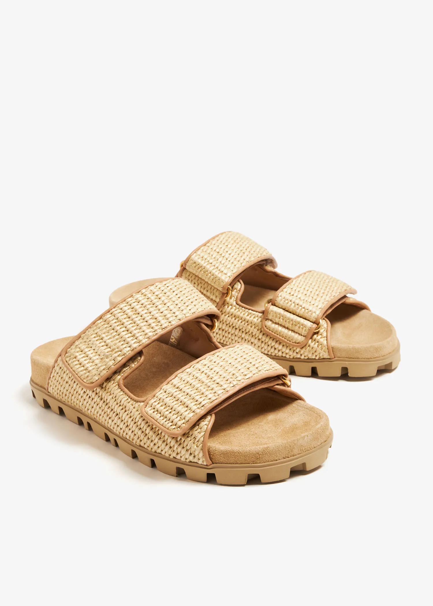 Women's Raffia-effect Woven Fabric Slides Natural