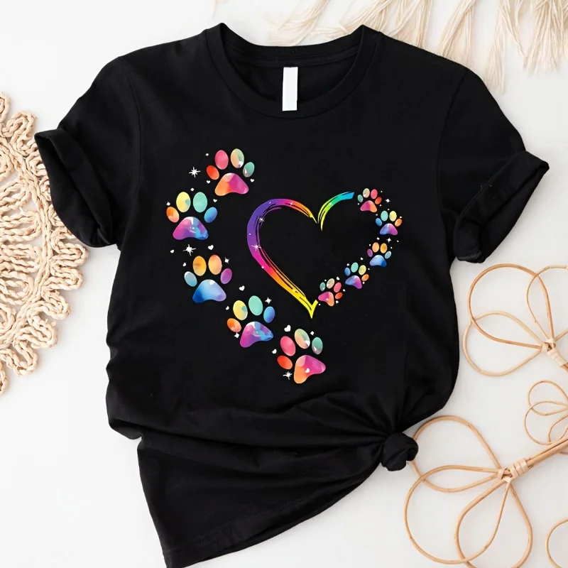 Heart and Paw Print Heat Transfer Patches - Rainbow Paw Heart Design, Washable Vinyl DIY Iron-On Decals, Suitable for T-shirts, Dog and Cat Lover Gifts, Apparel, Bags, Hats - Pet Owner Crafts, Creative Projects, Fun Patterns, Easy to Apply Durable