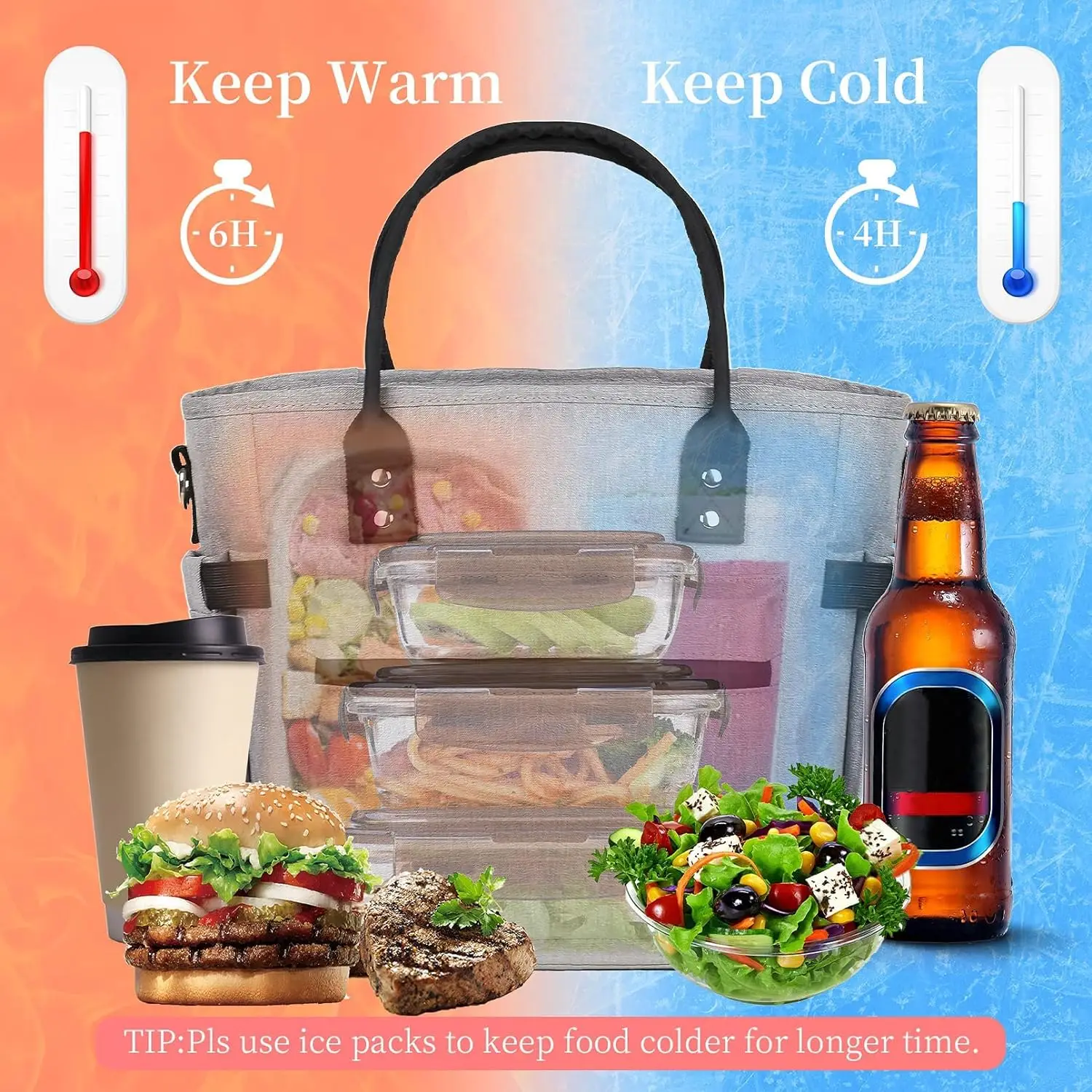 Insulated Adult Lunch Bag for Women Thermal Food Storage Tote Bags Water Resistant Ice Cooler with Long Shoulder Strap Large Lun