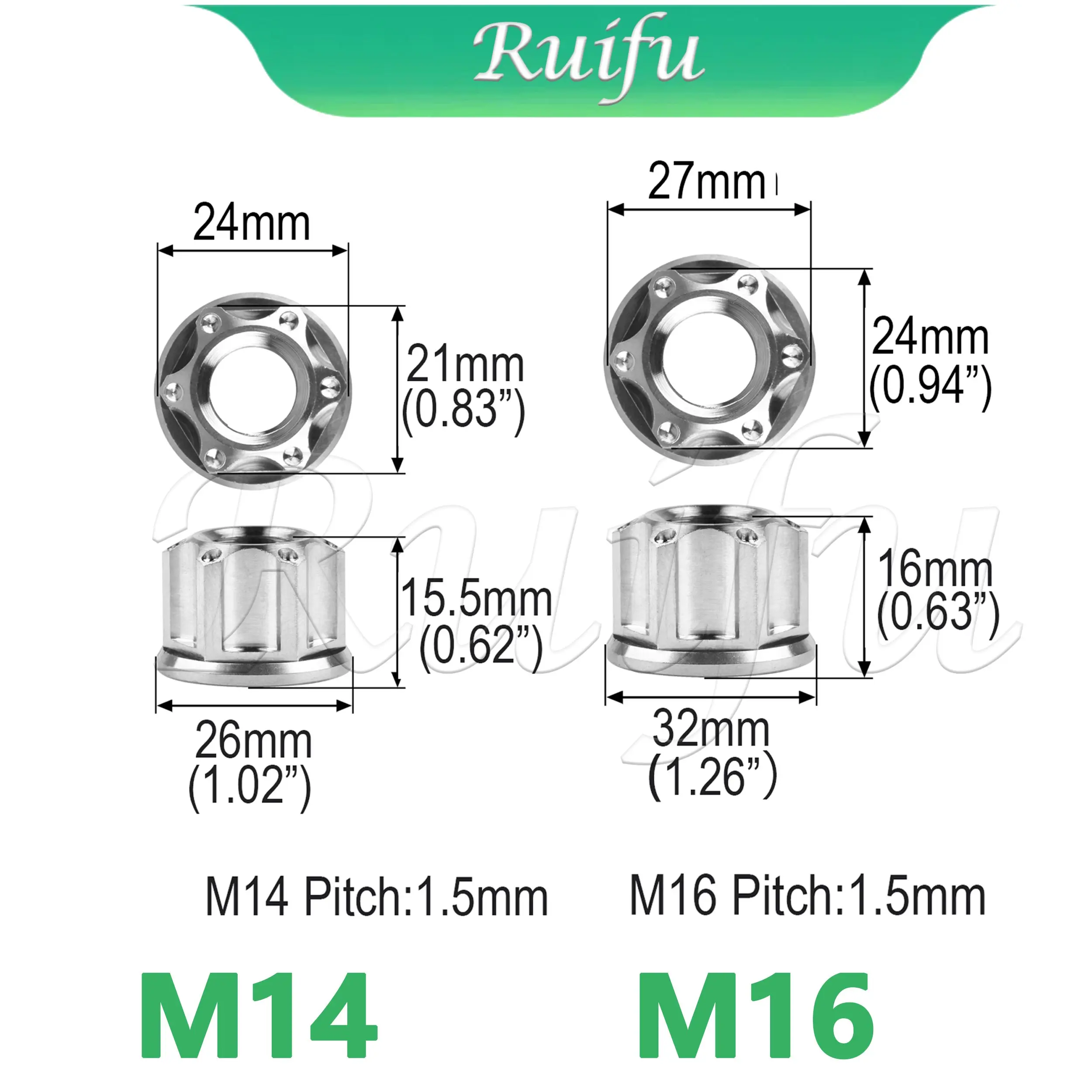 Ruifu Titanium M6 M8 M10 M12 M14 M16 Mur Flange Segi Enam Hex Mewah untuk Pengencang Titanium Poros Belakang Sepeda Motor