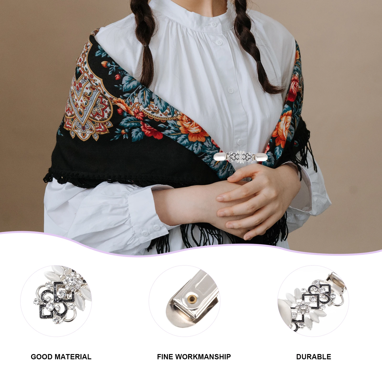 

2pcs Scarf Buckle Brooch Shawl Dressing Clips Vintage Alloy Scarves Rhinestone Studded Cardigan Collar Cape Buckles For Women