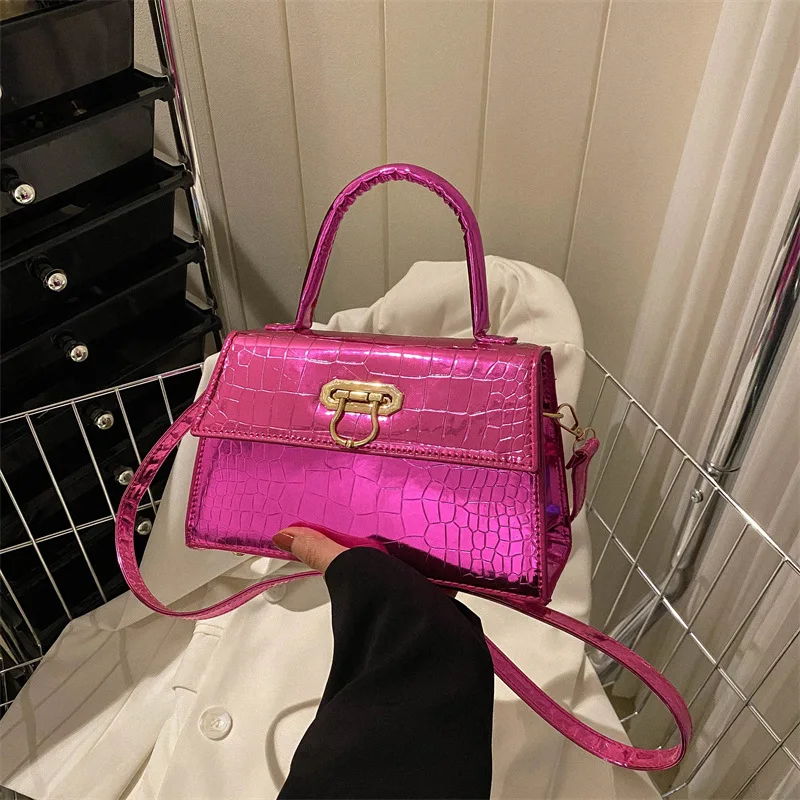 

High Quality Shiny Tote Bag 2023 New This Year's Fashionable Texture Lady Commuter One Shoulder Cross-body Bag Small Square Bag