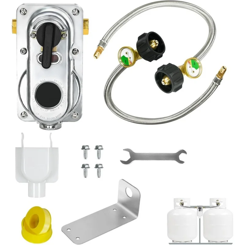 

RV 2 Cylinder Automatic Changeover Regulator Kit Propane Regulator With Hose For Motorhome Caravan Camper Van RV Accessories