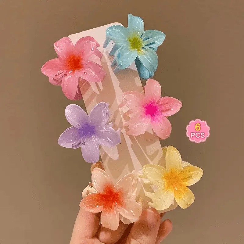 

6 PCS CUTE EGG FLOWER HAIR CLIPS, SUITABLE FOR HALF-UP HAIRSTYLES - SMALL SIZE, PLASTIC, WITH LACE DETAILS, SHARK CLIPS