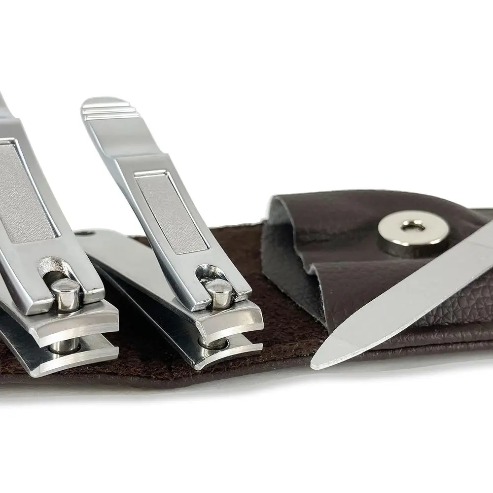 

3-Piece Stainless Steel Nail Clippers Set with File and Travel Case - Ideal for Manicure and Pedicure