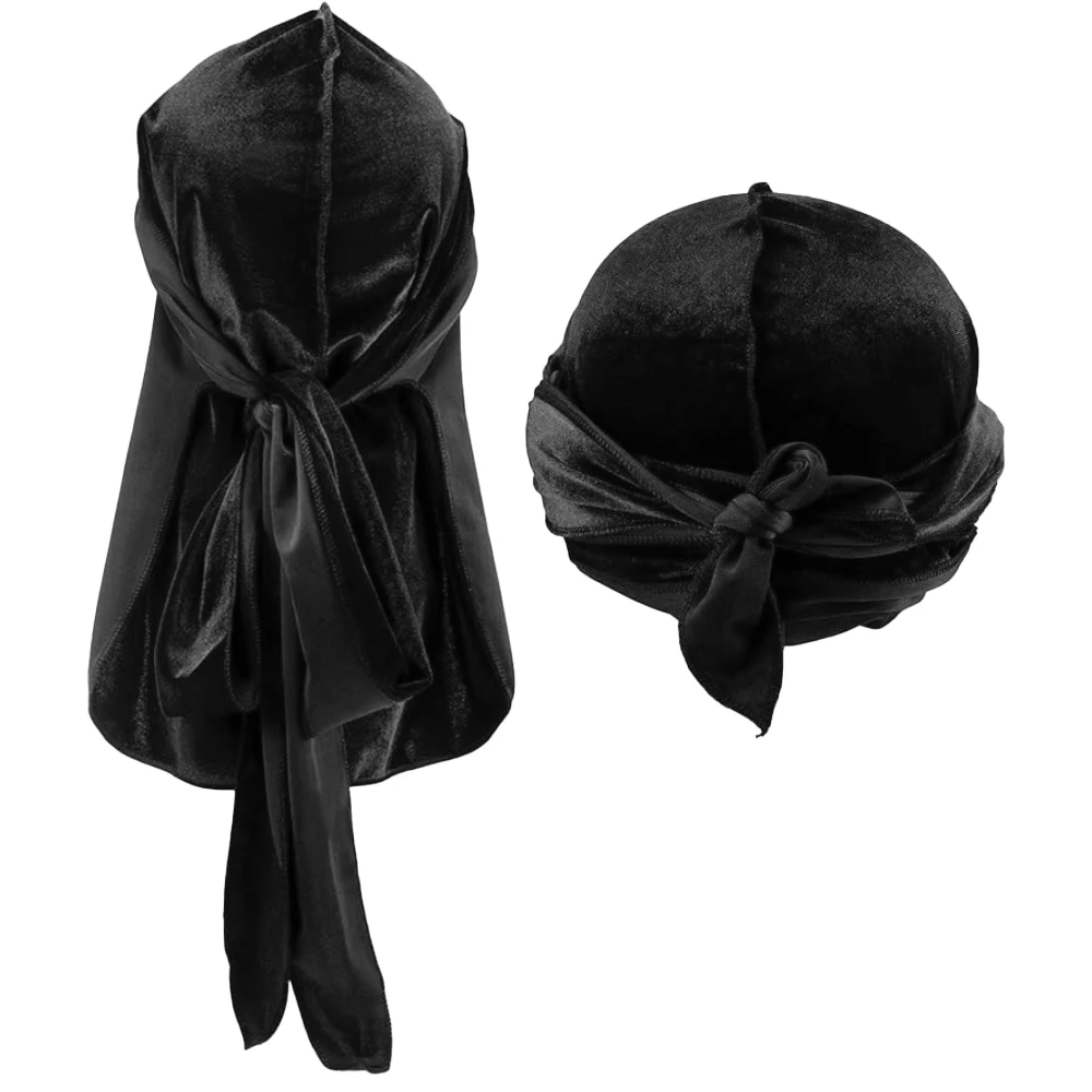 Męski aksamitny Durag z długim ogonem Miękkie opaski na głowę Durag na 360 fal Hip Hop Durag