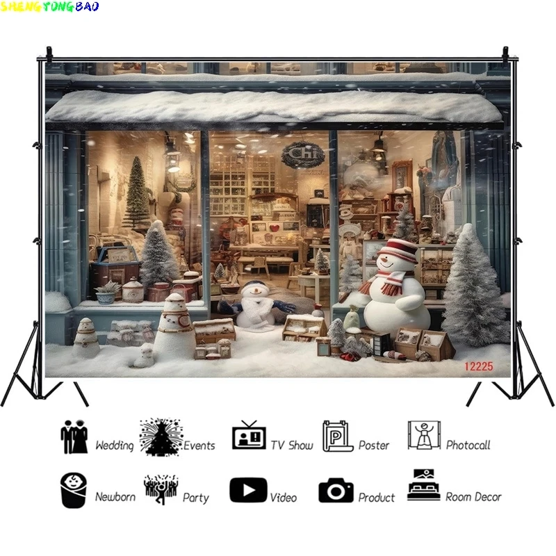 Vinyl Custom Christmas Day Fireplace Photography Backdrops Gift Box Candy Chimneys Snowflake Window Studio Background WW-41