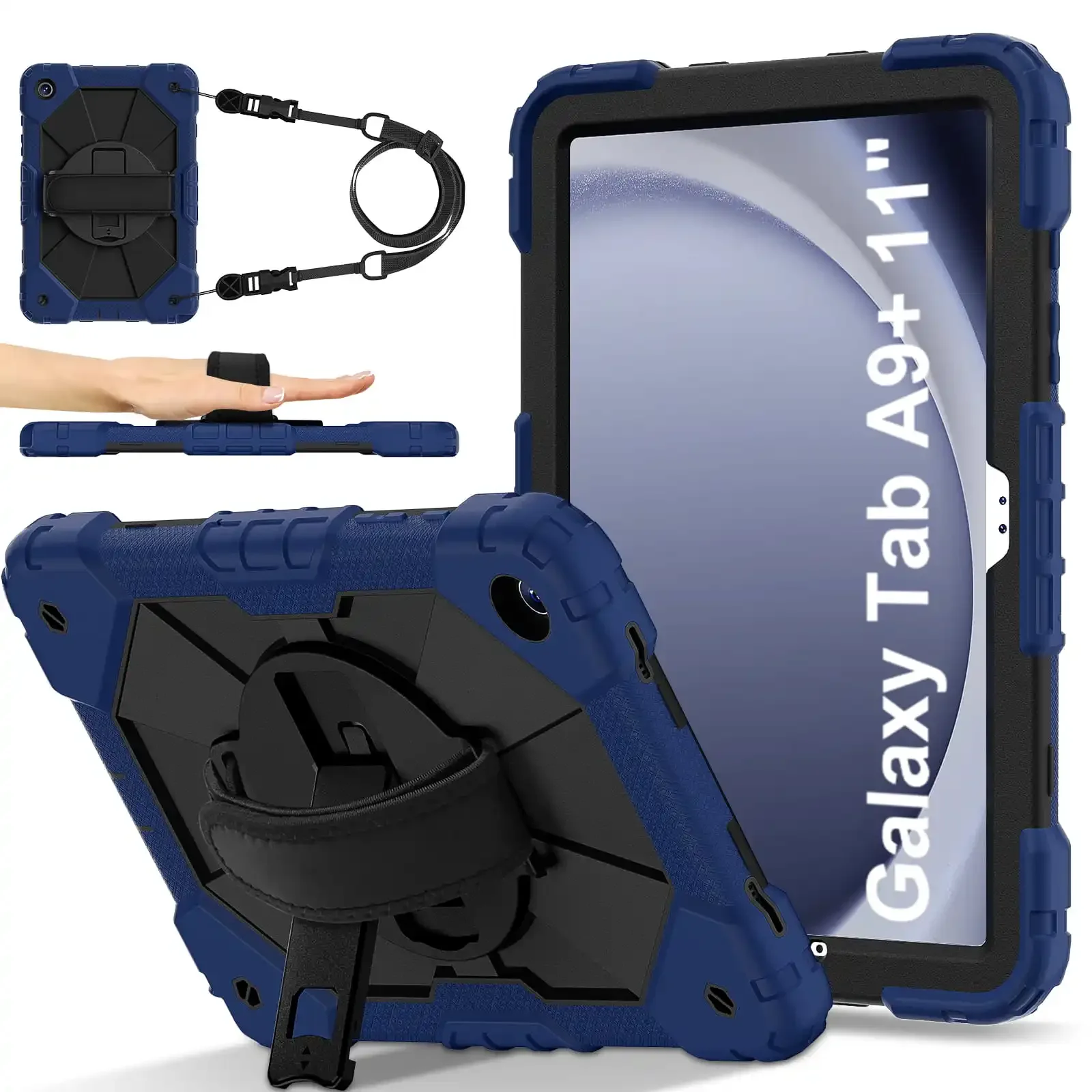 Hand Strap Case for Samsung tab A9 plus 11 SM-X216B Kids Tab Case with Rotating Hand Strap&Stand Shoulder Strap Shockproof Cover