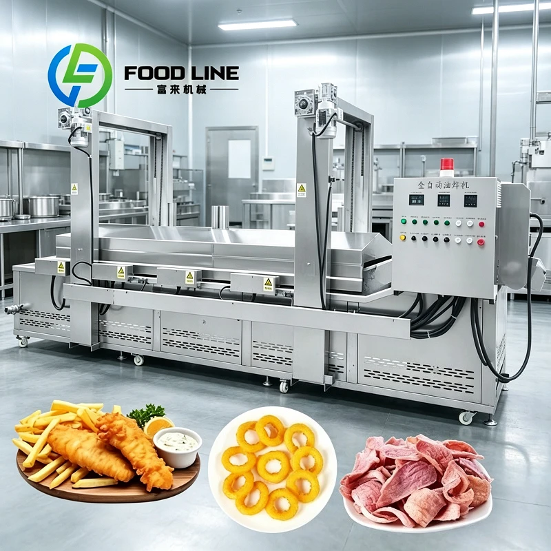 Fully Automatic Continuous Frying Line Commercial Large Scale Frying Equipment French Fries Chicken Nuggets Production Line