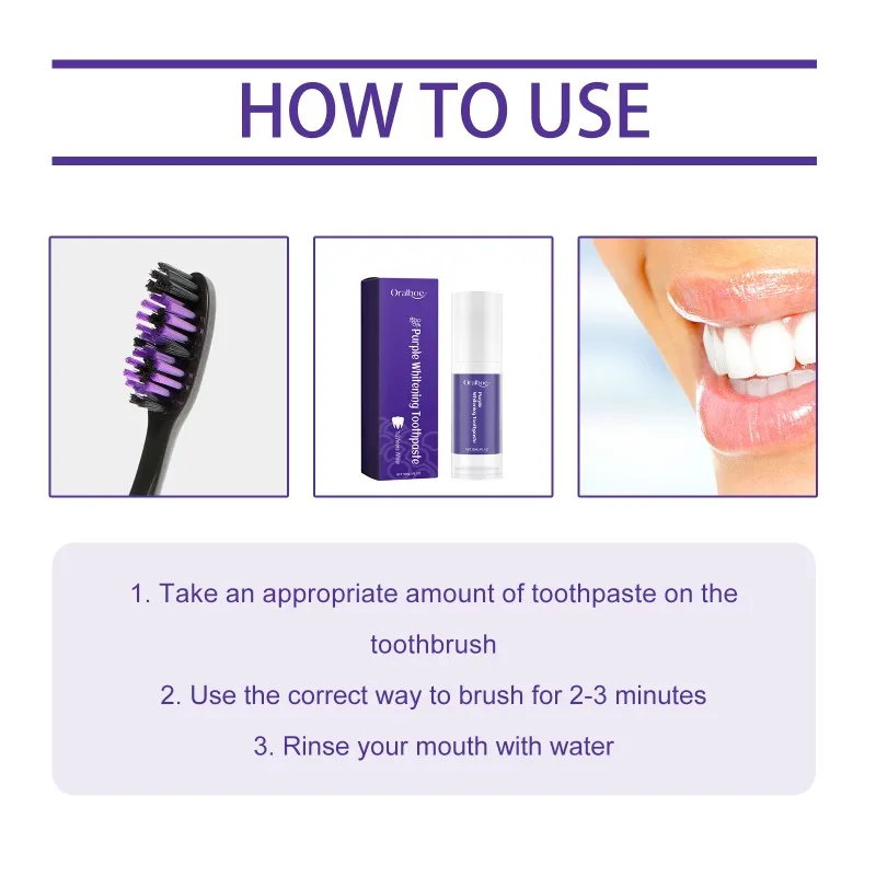 Dentifrice blanchissant violet pour les dents, élimine la fumée de café, haleine fraîche SAF, soins d'hygiène buccale, livraison rapide et gratuite