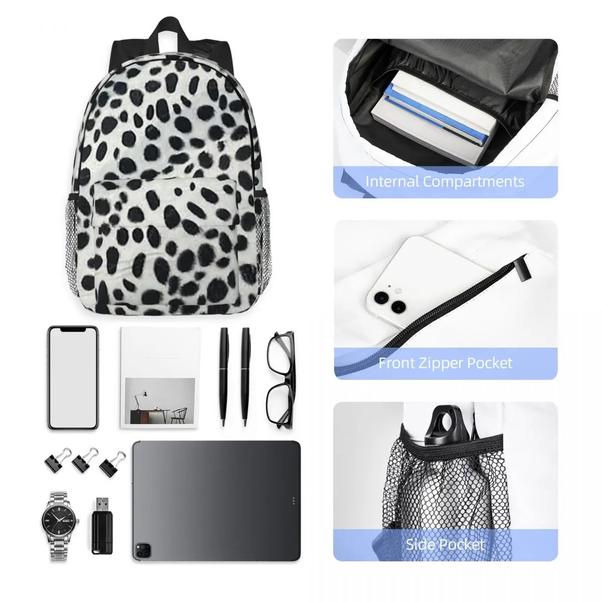 Dalmatian Dog Texture Backpack Hot Sale Daypack Large Capacity Boys Girls BookBag Shoulder Bags for Men Women School Bag