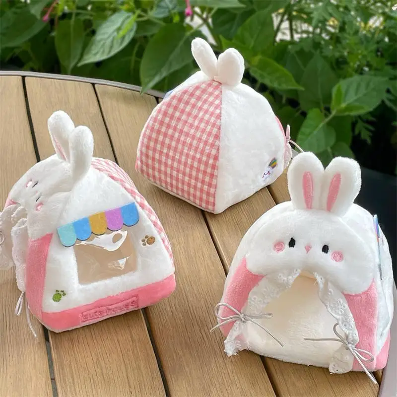 Cute Plush Rabbit Doll Tent Dollhouse Mini Soft Fluffy Plush Tent Decor Micro Scene Layout Ornament Small Pet Soft Plush Nest