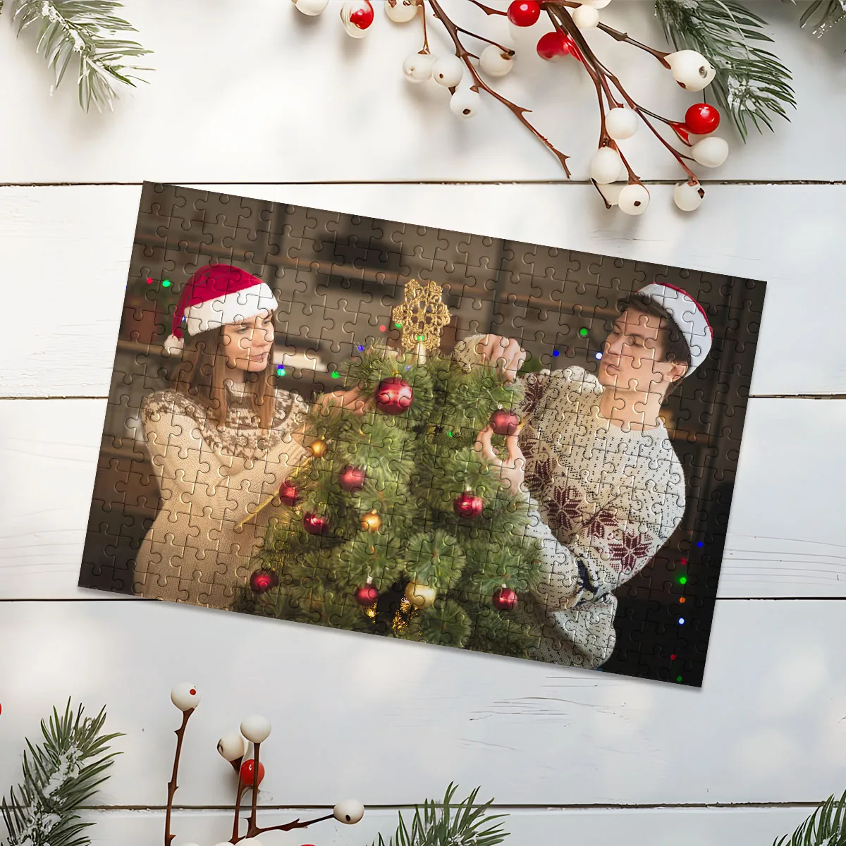 35/300/500/1000pcs Personalized Custom Photo Puzzle Couple Christmas DIY Teens Adults Wooden Box Jigsaw Toys For Friends Family