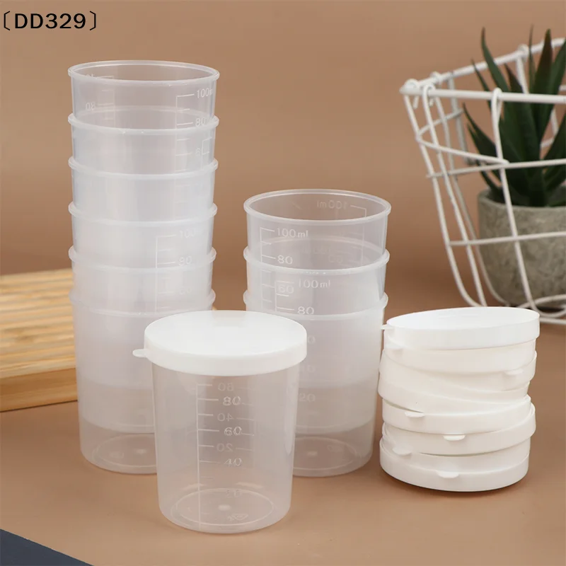 10Pcs/Set 20/30/50/100ml Clear Liquid Pill Measuring Cups With Lids Travel Pill Organizer Cup Container 〔DD329〕