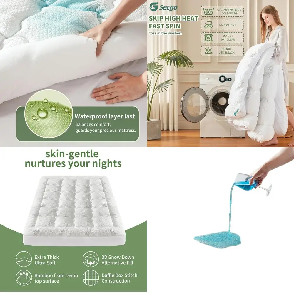 

100% водонепроницаемый наматрасник для двойного матраса, дышащая защита из бамбукового вискозы, подходит для матрасов 8-21