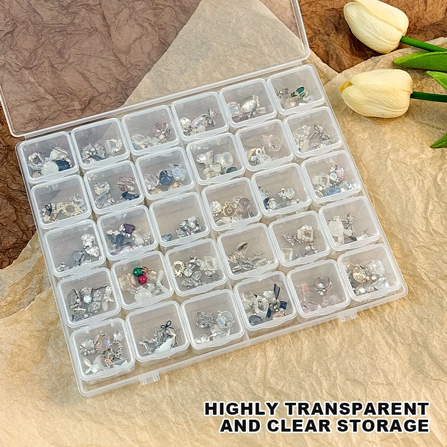 28/30 Grid Nail Rhinestone Display Storage Box Transparent Jewelry Box Plastic Case Organizer Transparent Nail Accessory Box