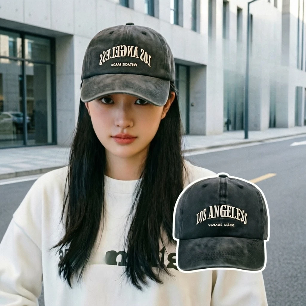 Korean trend retro old denim embroidered letter baseball cap couple outdoor thin summer visor
