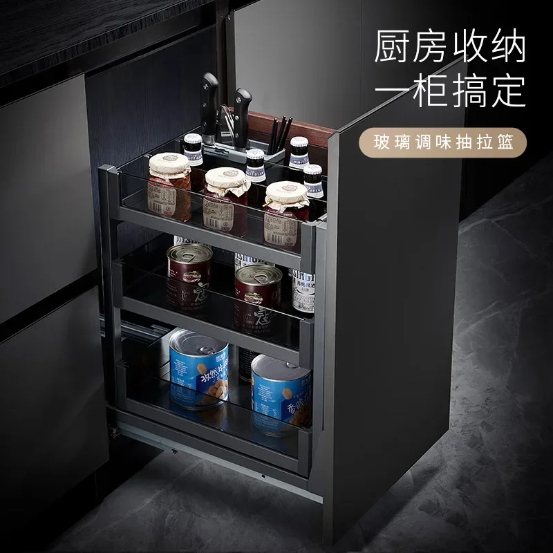 Cabinet, kitchen, pull basket, seasoning, pull basket, narrow cabinet, seasoning basket, drawer type vertical storage rack,