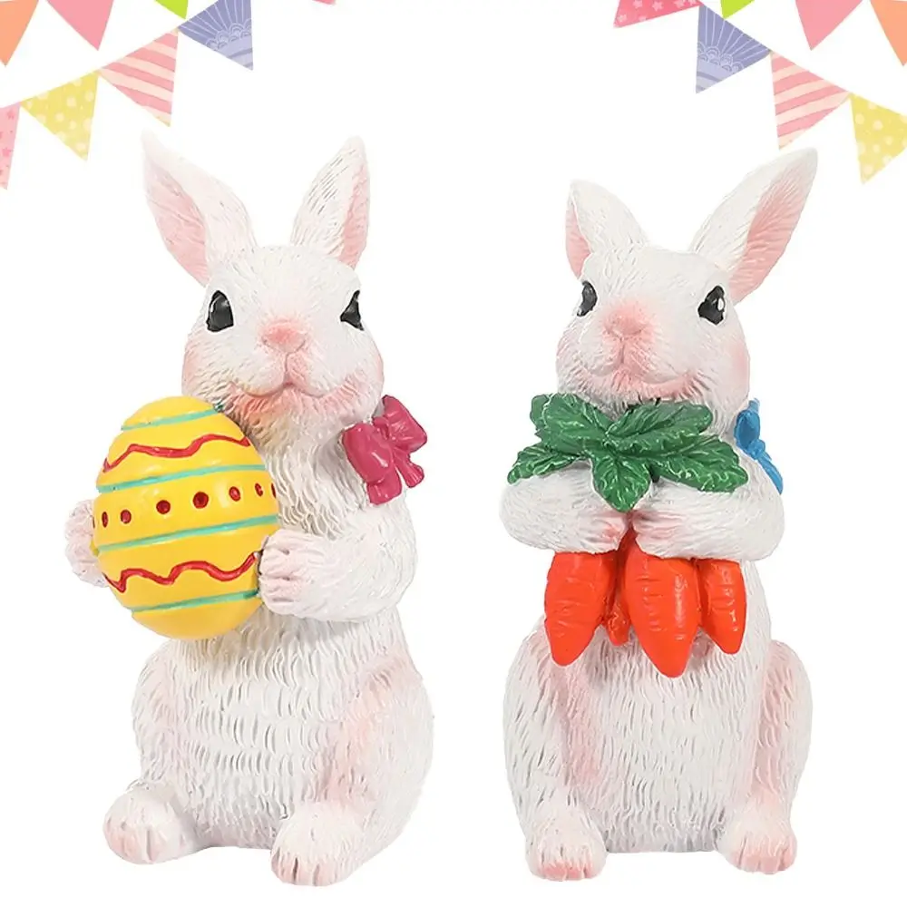 

Resin Material Easter Bunny Ornament Standing Design Cartoon Style Bunny Statue DIY Craft Cute Appearance Resin Rabbit Sculpture