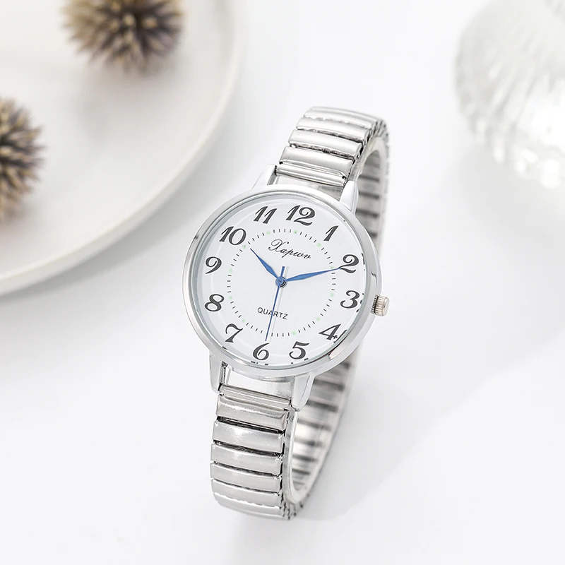 Medieval Style Simple Digital Elastic Band Retro Elderly Watch Steel Band Quartz Watch Suitable for Daily Wear and Decoration