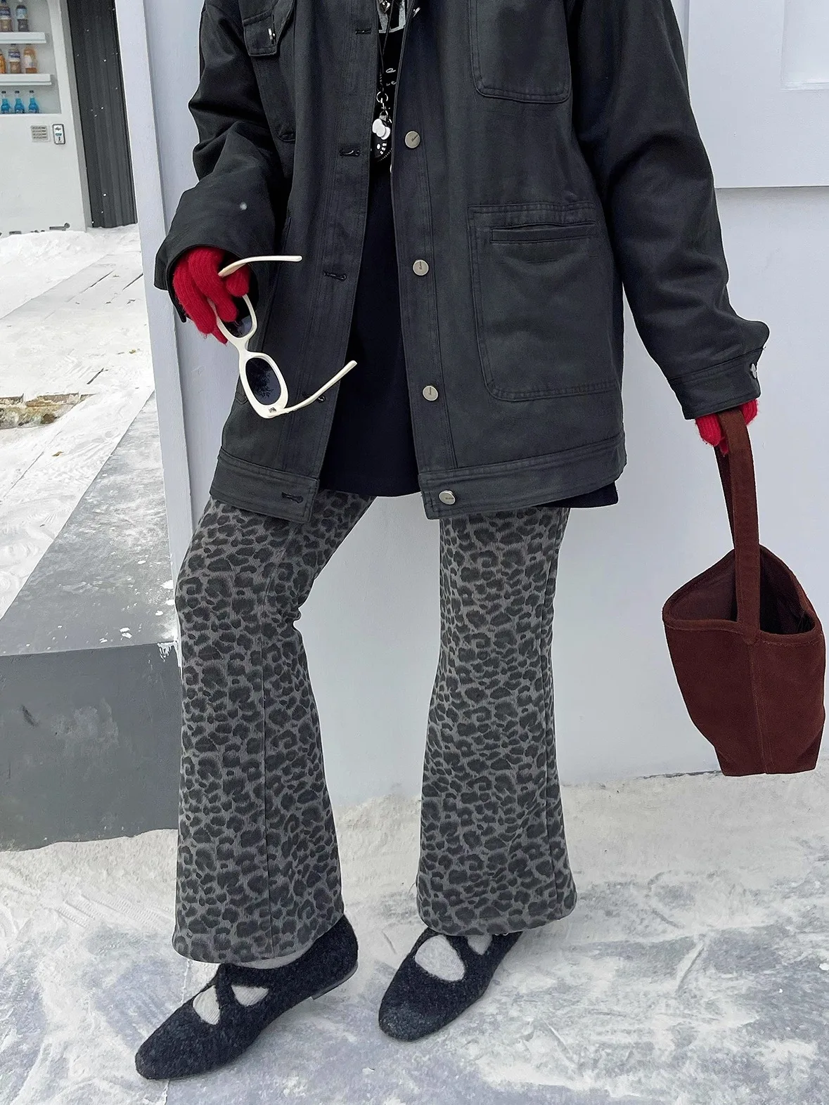 

Женские повседневные брюки Thiened Fce Bell Bot с леопардовым принтом, зимняя модная хлопковая эластичная талия