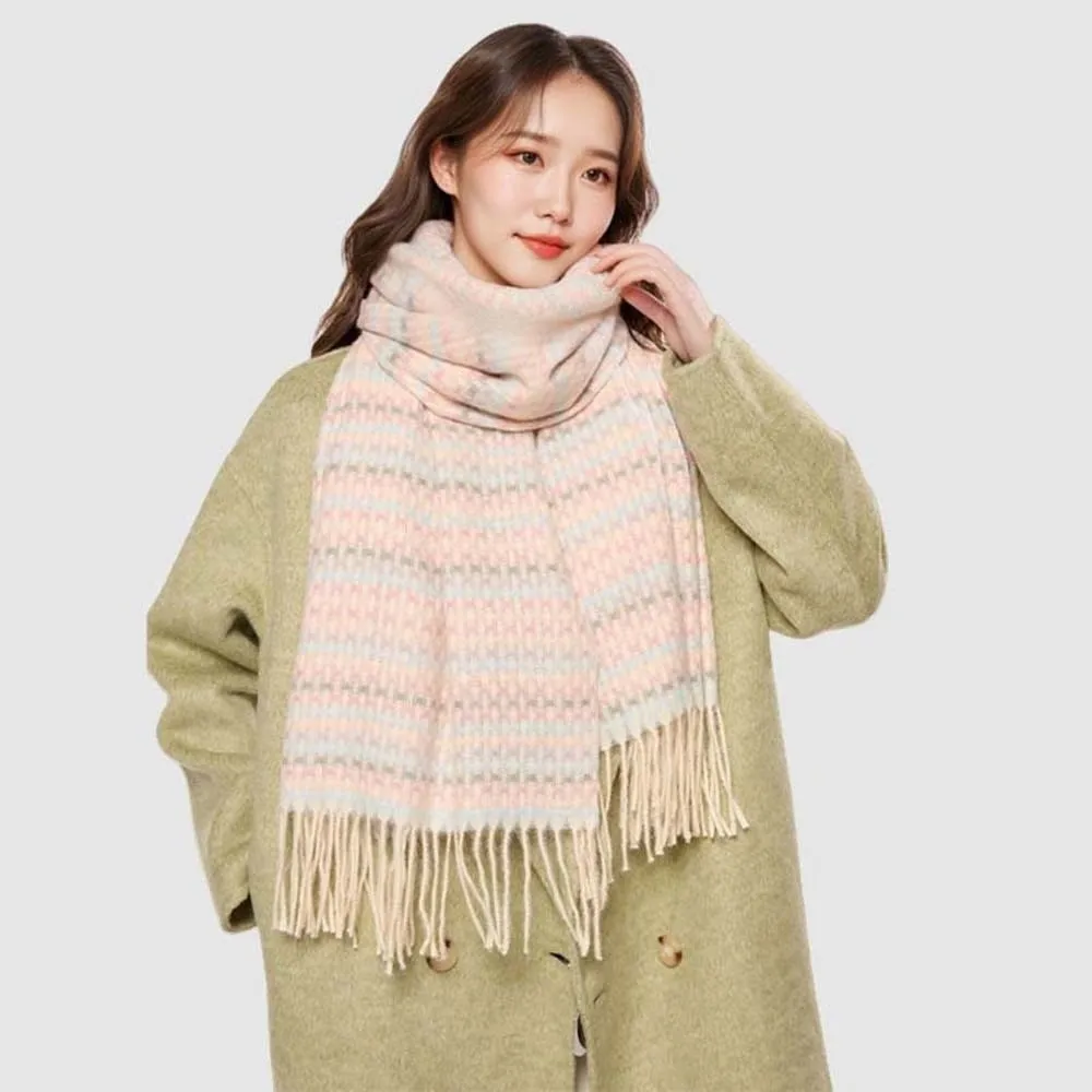

Soft Dopamine Plaid Scarf Anti-cold Contrast Color Knitted Wool Shawl Polyester Korean Style Long Neckscarf with Tassel Outdoor