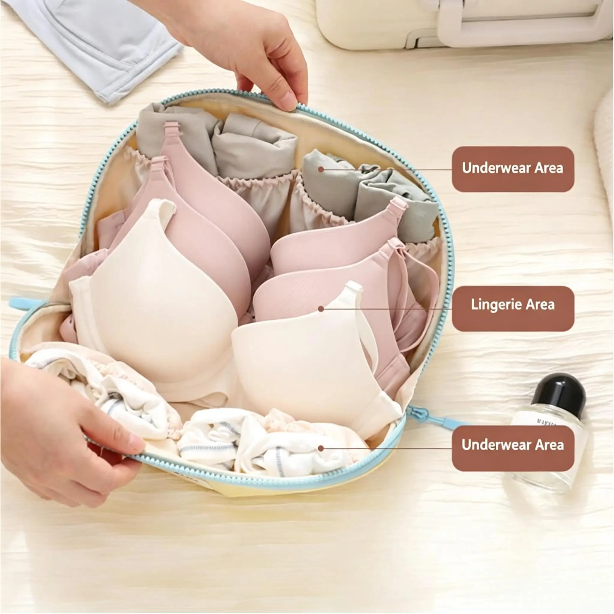 Purcoral Travel Underwear Storage Bag Portable Shell Shape Bra Lingerie Organizer Waterproof Divided Pouch For Women Trip