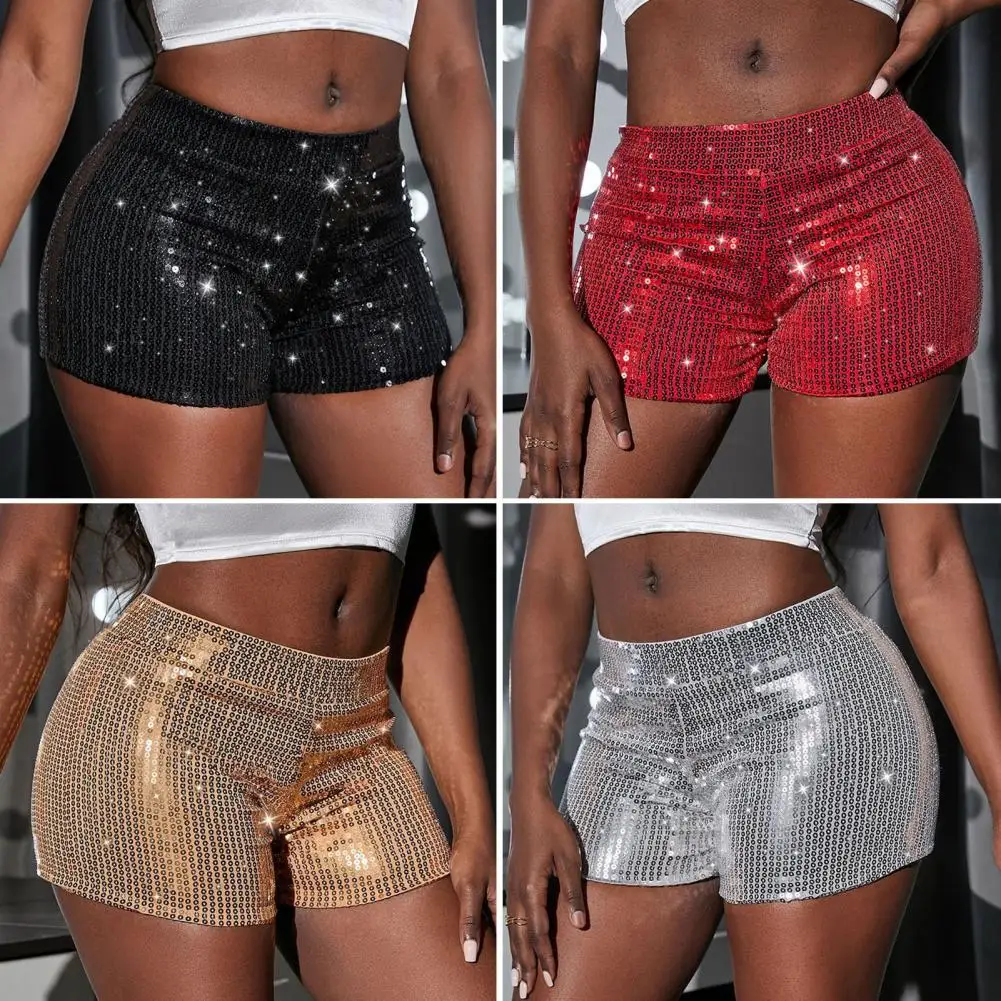 Glittery Straight Leg Shorts Glittery Straight Leg Party Shorts for Women High Waist Sequins Clubwear Pants for Stage